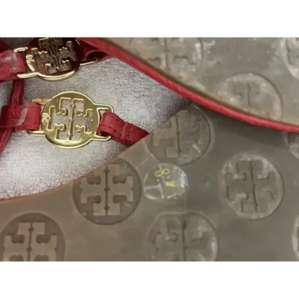 Tory Burch Designer Emmy Red Gold Sandals T Strap 8 - Picture 8 of 11